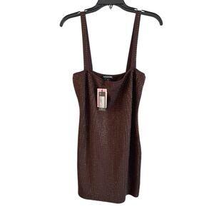 NWT PRETTYLITTLETHING chocolate Brown Diamanté Bodycon mini Dress Size 10